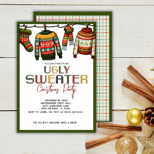 Invitación Fiesta de Navidades de suéter retro feo