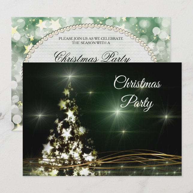 Invitación Fiesta de Navidades de Swirls Star Decorados y Dor (Anverso / Reverso)