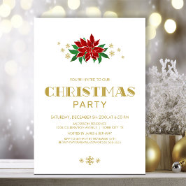 Invitación Fiesta de Navidades de texto Red Poinsettia Gold