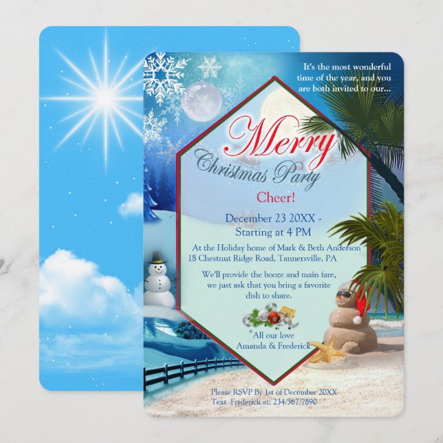 Invitación Fiesta de Navidades de vacaciones (Anverso / Reverso)