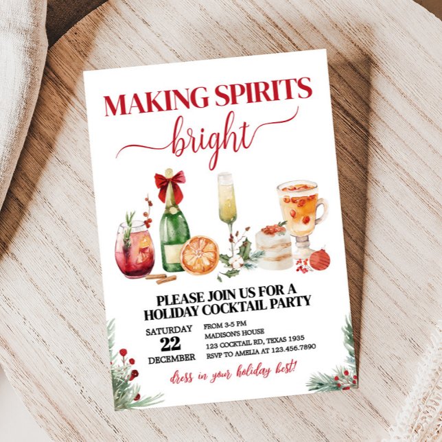 Invitación Fiesta de Navidades de vacaciones de cóctel brilla (Making Spirits Bright Cocktail Holiday Christmas Party Invitation)