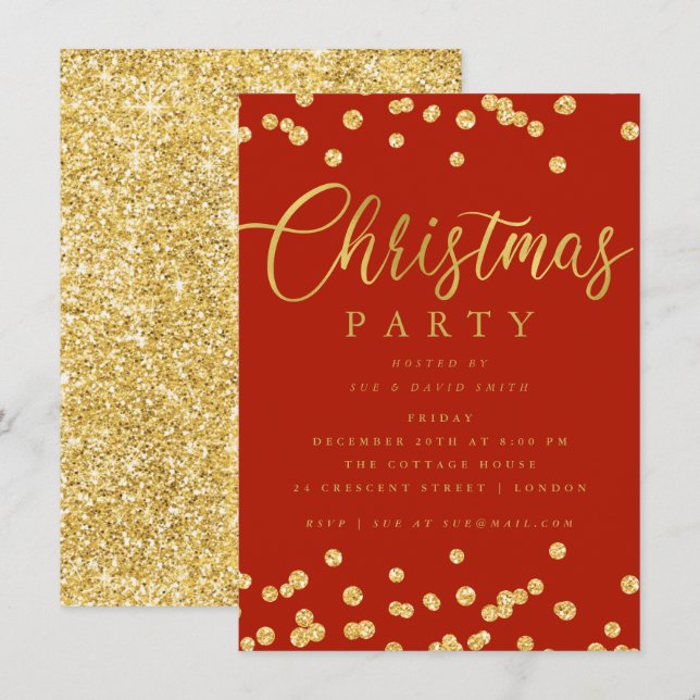 Invitación Fiesta de Navidades de vacaciones de confetti con  (Anverso / Reverso)