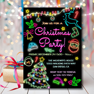 Invitación Fiesta de Navidades de vacaciones de Neon Rótulos