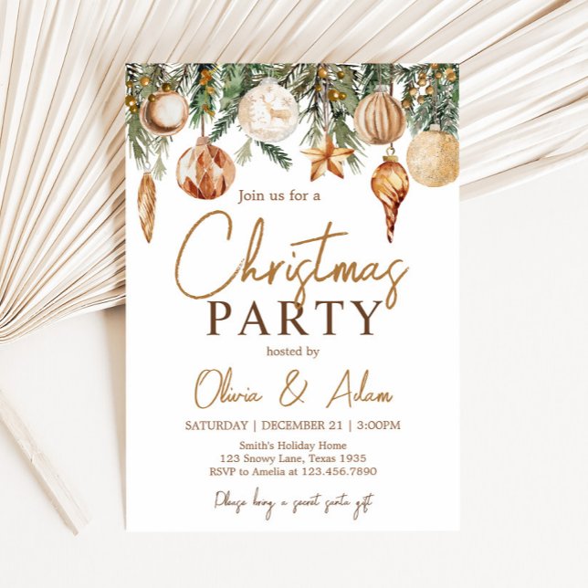 Invitación Fiesta de Navidades de vacaciones de Ornamentos de (Golden Holiday Christmas Party Invitation)
