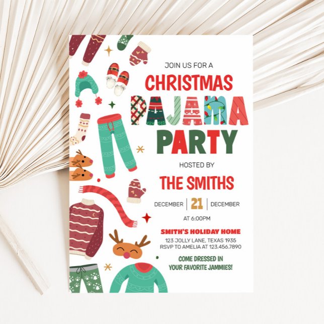 Invitación Fiesta de Navidades de vacaciones de Pajama (Holiday Pajama Christmas Party Invitation)