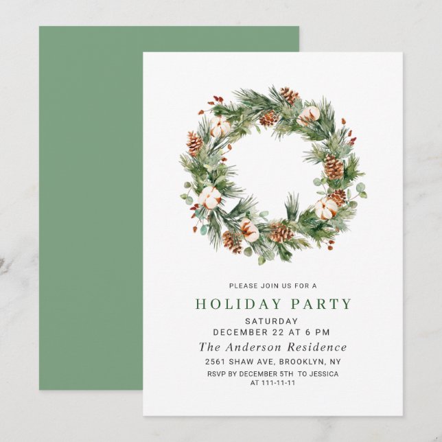 Invitación Fiesta de Navidades de vacaciones de Pine Cones Fi (Anverso / Reverso)
