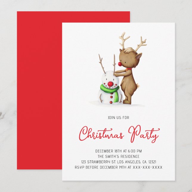 Invitación Fiesta de Navidades de vacaciones de renos cutáneo (Anverso / Reverso)
