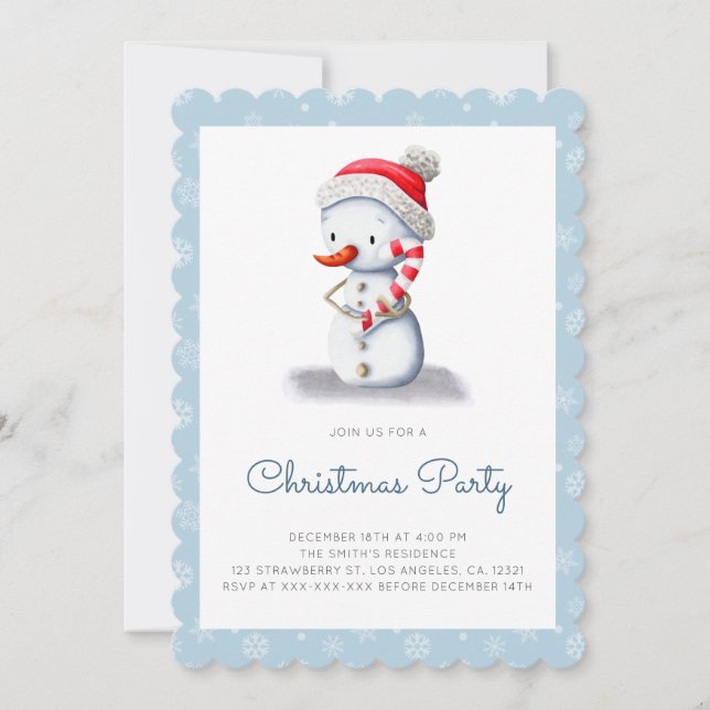 Invitación Fiesta de Navidades de vacaciones de Snowman Candy (Anverso)