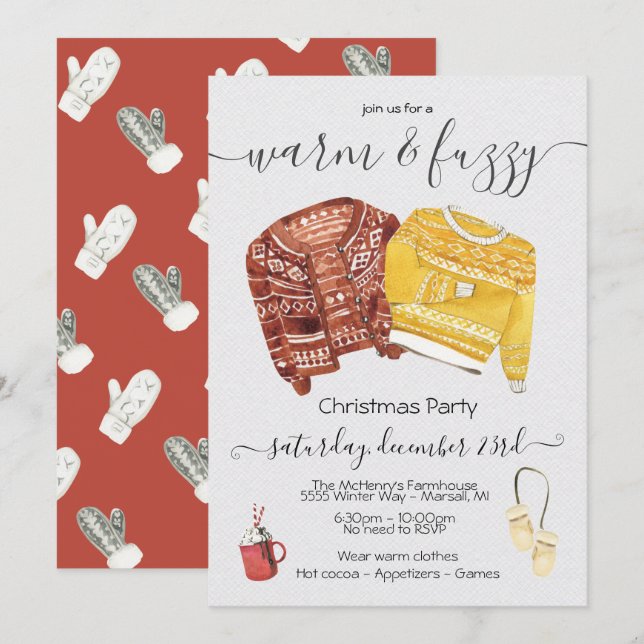 Invitación Fiesta de Navidades de vacaciones de suéter cálido (Anverso / Reverso)