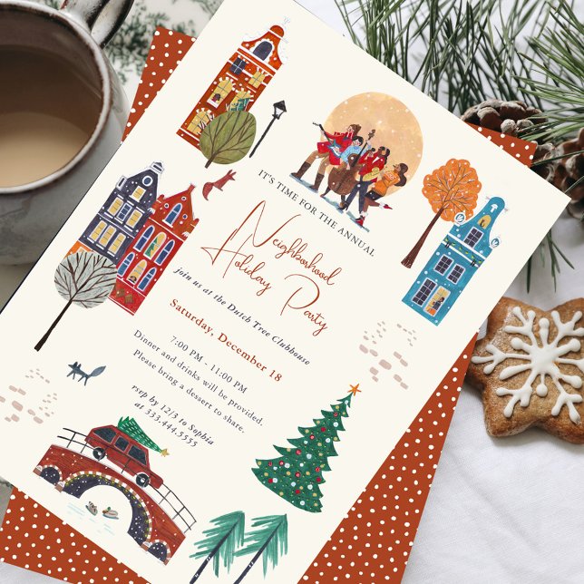 Invitación Fiesta de Navidades de vacaciones en la ciudad de  (Winter City Holiday Christmas Party Invitation)