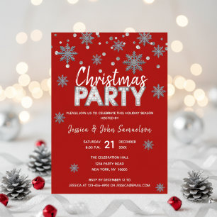 Invitación Fiesta de NAVIDADES de vacaciones RED Silver con c