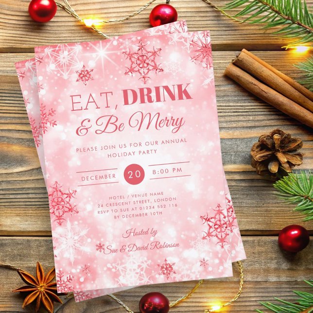 Invitación Fiesta de Navidades de vacaciones rojas "Come & Be (Winter "Eat & Drink" Red Holiday Christmas Party Invitation)