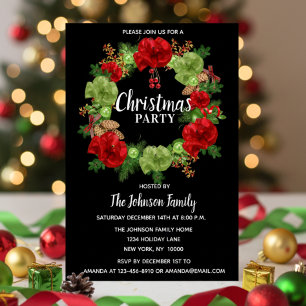Invitación Fiesta de NAVIDADES de vacaciones Wreath blanco ro