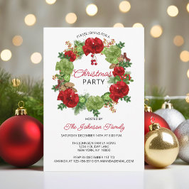 Invitación Fiesta de NAVIDADES de vacaciones Wreath White Red