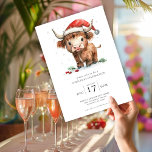 Invitación Fiesta de Navidades de vacas de la región montaños<br><div class="desc">Fiesta de Navidades de vacas de la Cute Highland. Disponible digitalmente e impreso. La amabilidad festiva,  con este divertido diseño con una dulce vaca de las tierras altas en su sombrero de Santa.</div>