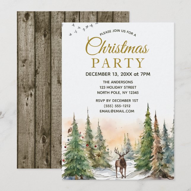 Invitación Fiesta de Navidades de venados forestales rusos (Anverso / Reverso)