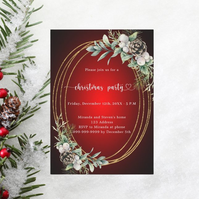 Invitación Fiesta de Navidades de verde de cono de oro rojo (Subido por el creador)
