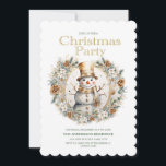 Invitación Fiesta de Navidades de Verdor de Snowman White Gol<br><div class="desc">Navidades invitan a la fiesta con la pintura de un muñeco de nieve dorado y blanco enmarcado por pinos, flores blancas y vegetación. Personalice la información de su fiesta. Comuníquese conmigo para obtener ayuda con sus personalizaciones o para solicitar productos adicionales de correspondencias o coordinación de Zazzle para su fiesta....</div>