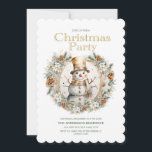 Invitación Fiesta de Navidades de Verdor de Snowman White Gol<br><div class="desc">Navidades invitan a la fiesta con la pintura de un muñeco de nieve dorado y blanco enmarcado por pinos, flores blancas y vegetación. Personalice la información de su fiesta. Comuníquese conmigo para obtener ayuda con sus personalizaciones o para solicitar productos adicionales de correspondencias o coordinación de Zazzle para su fiesta....</div>