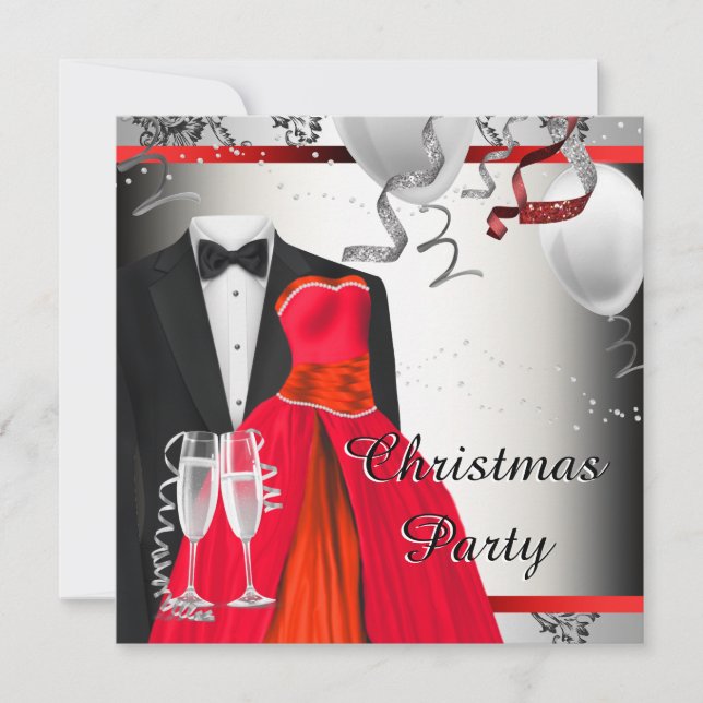Invitación Fiesta de Navidades de vestidos rojos de Tuxedo ne (Anverso)