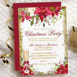 Invitación Fiesta de Navidades de vidrio de Poinsettia Floral