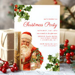 Invitación Fiesta de Navidades de Vintage Santa Claus Retro<br><div class="desc">Celebre la temporada de fiestas con esta encantadora invitación a la fiesta de Navidades que incluye un ilustracion de Santa Claus con regalos. El diseño retro, con toques holísticos y una caña de caramelo a rayas, evoca un espíritu de vacaciones nostálgico, perfecto para crear un ambiente cálido y festivo. Personalice...</div>