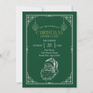 Invitación Fiesta de Navidades de Vintage Santa Claus, verde 