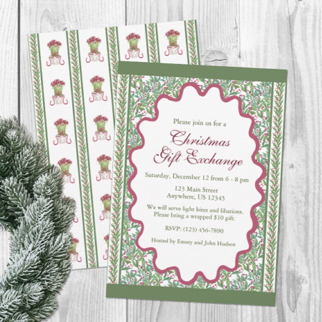 Invitación Fiesta de Navidades de Watercolor Burgundy Amaryll (Subido por el creador)