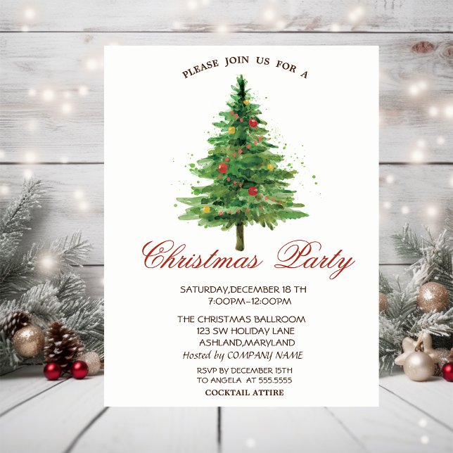 Invitación Fiesta de Navidades de Watercolor Christmas Tree C (Subido por el creador)