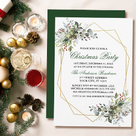 Invitación Fiesta de Navidades de Watercolor Greenery Berries