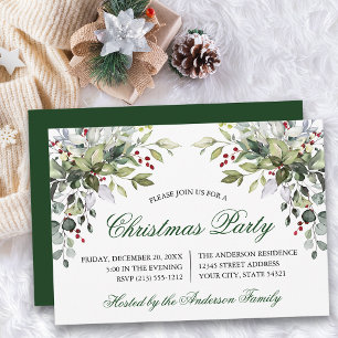 Invitación Fiesta de Navidades de Watercolor Greenery Holly