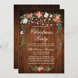Invitación Fiesta de Navidades de Watercolor Poinsettia Wood