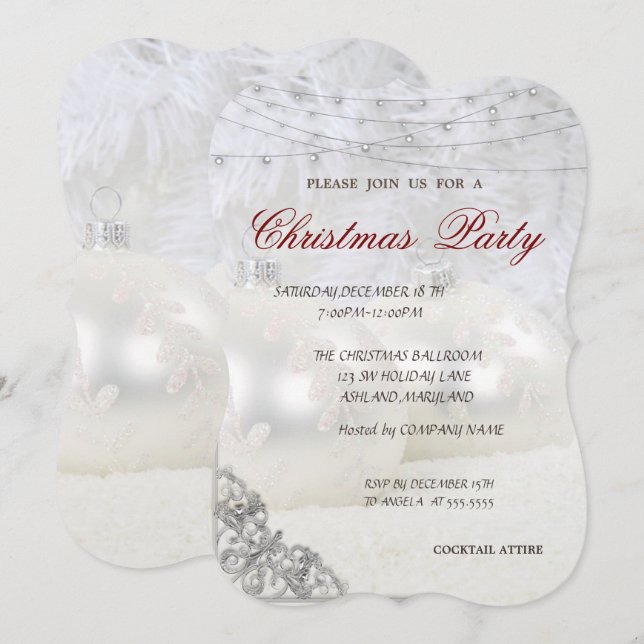 Invitación Fiesta de Navidades de White Navidades Balls Compa (Anverso / Reverso)