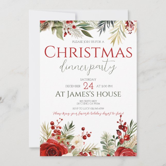 Invitación Fiesta de Navidades de Winter Berries Holiday Holl (Anverso)