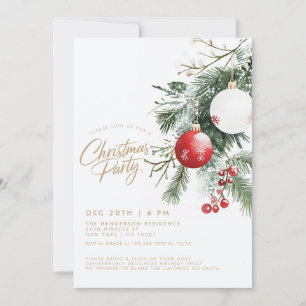 Invitación Fiesta de Navidades de Winter Berries Red Ornament
