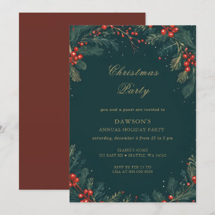 Invitación Fiesta de Navidades de Winter Floral Green Gold