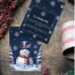 Invitación Fiesta de Navidades de Winter Forest Snowman<br><div class="desc">Invite a los huéspedes a su fiesta de vacaciones con esta fiesta festiva de Navidades de invierno. El diseño de Invite incluye un lindo muñeco de nieve con un bonito sombrero superior y una bufanda parados en una escena de bosque invernal con caída de nieve. Personalice los datos con su...</div>