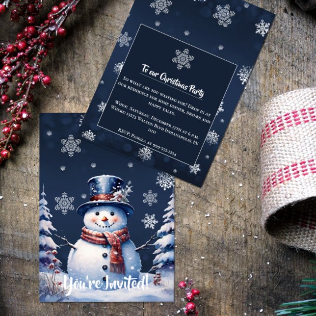 Invitación Fiesta de Navidades de Winter Forest Snowman | Azu (Winter Forest Snowman Christmas Party Invitation)