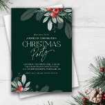 Invitación Fiesta de Navidades de Winter Greenery Office<br><div class="desc">Moderna invitación para fiestas de Navidades de oficina con elegantes plantas invernales y bayas. El fondo verde oscuro se acentúa con un texto de estilo escrito a mano de tendencia blanca.</div>
