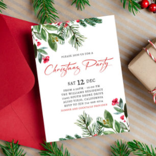 Invitación Fiesta de Navidades de Winter Holly y Berries