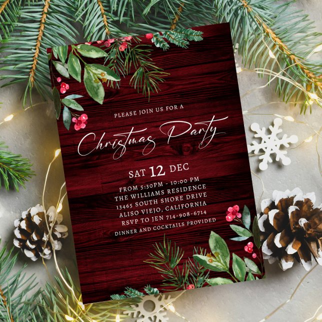 Invitación Fiesta de Navidades de Winter Holly y Berries (Subido por el creador)