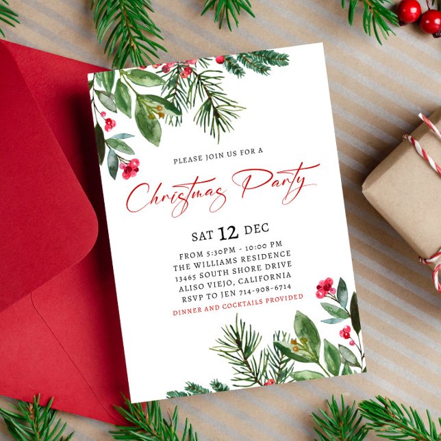 Invitación Fiesta de Navidades de Winter Holly y Berries (Subido por el creador)