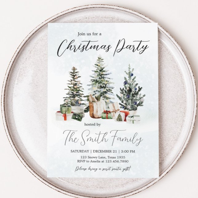 Invitación Fiesta de Navidades de Winter Pines (Winter Wonderland Pine Tree Christmas Party Invitation )