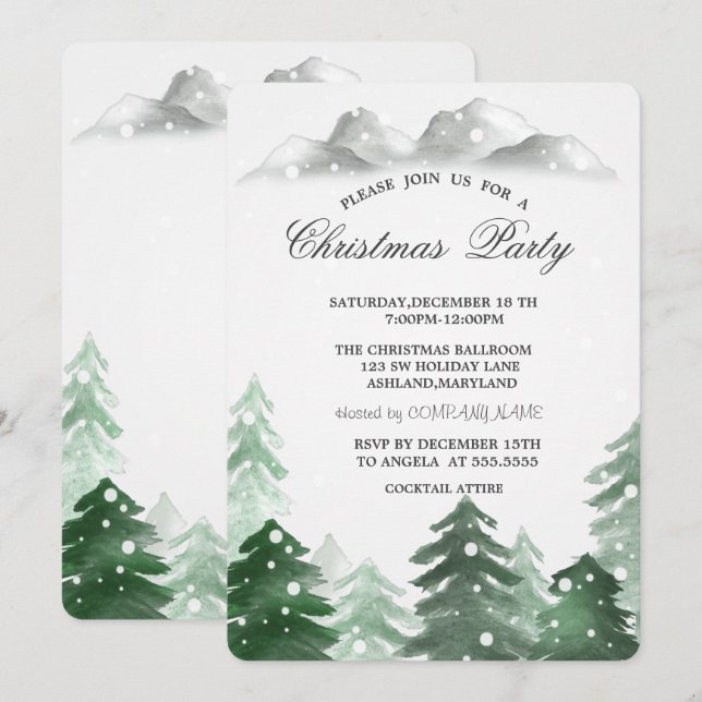 Invitación Fiesta de Navidades de Winter Wonderland Forest (Anverso / Reverso)