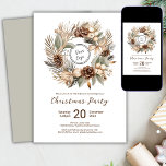Invitación Fiesta de Navidades de Winter Wreath Company<br><div class="desc">Añada su propio logotipo Pinecone Winter Wreath Party Invitation Template. Con una elegante corona de tierra y un monograma de personalizable,  este diseño combina el encanto bohemio con la elegancia festiva. Perfecto para añadir un toque personal a sus saludos de vacaciones.</div>