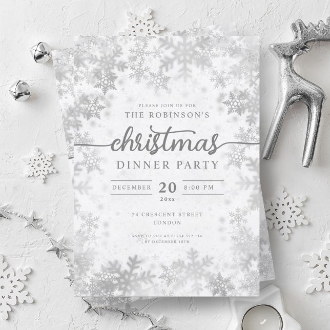 Invitación Fiesta de Navidades de Wonderland en invierno de p (Modern Silver Winter Wonderland Christmas Party Invitation)