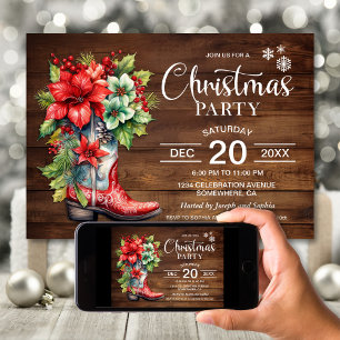 Invitación Fiesta de Navidades de Wood de Cowboy Boot