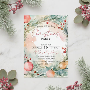 Invitación Fiesta de Navidades de Wreath con agua encantadora