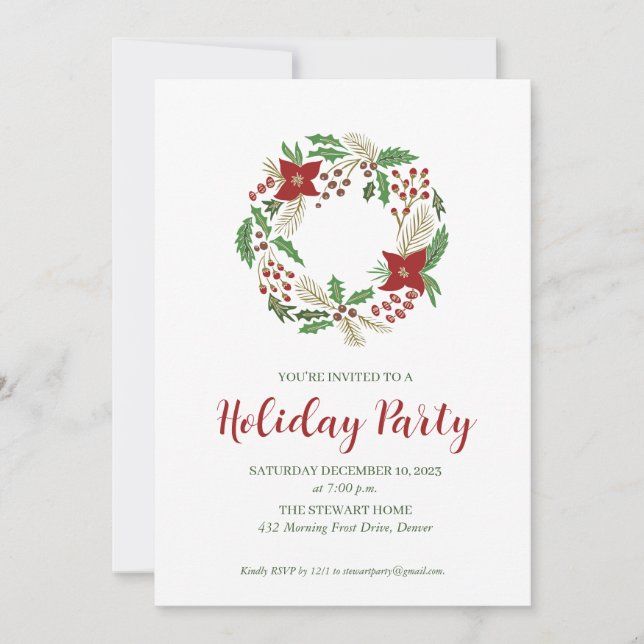 Invitación Fiesta de Navidades de Wreath de vacaciones (Anverso)