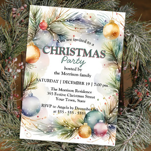 Invitación Fiesta de Navidades de Wreath festivos de color de
